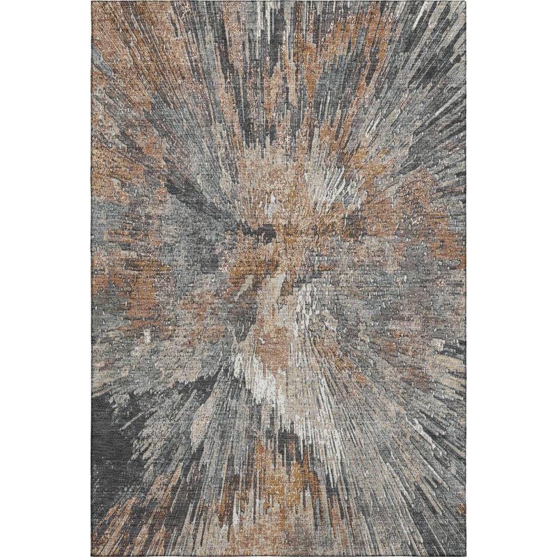 Premium Machine Washable Mayfield AMF2283 Abstract Rug, 5' x 7'6", Copper