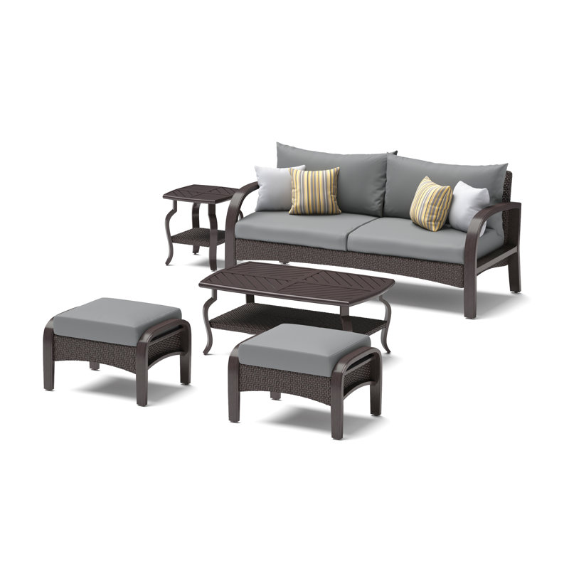 Bessye 5 Piece Sunbrella Outdoor Seating Set - Charcoal Gray, Gray