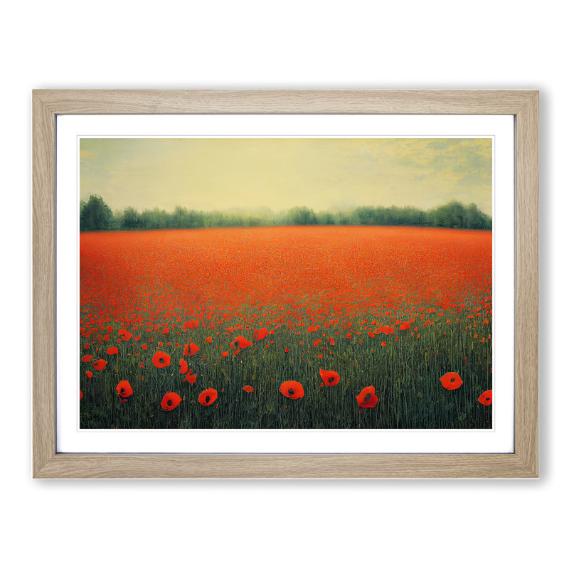 Poppy Field Flowers - Framed Print, Oak, 34cm H x 46cm W