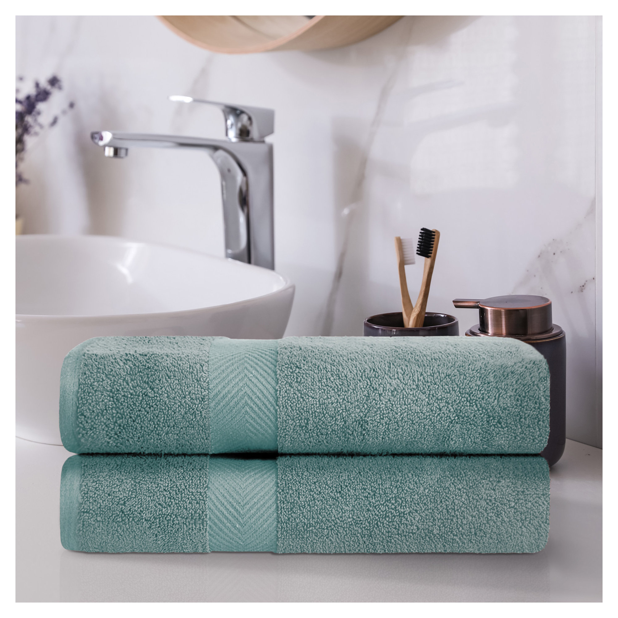 Hamachi Zero Twist 2 Piece 100% Cotton Bath Towel Set, Jade