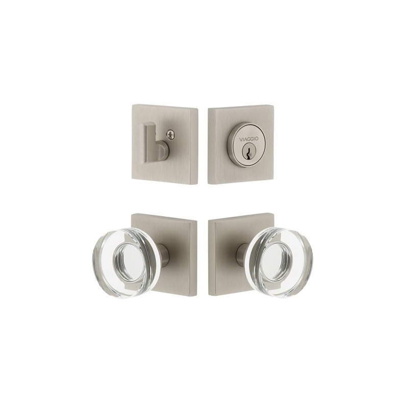 Ensemble d'entrée complet Rosette Viaggio Quadrato avec poignée en cristal Circolo, Nickel satiné, 2.375"