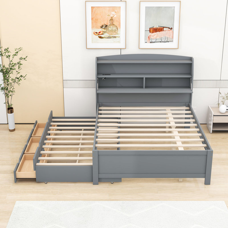 Lit avec rangement Izquierdo, Double, Gris