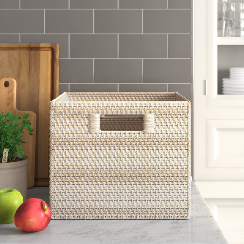Rosecliff Heights Bavan Rattan Basket, 6" H x 18" W x 14" D, White Wash