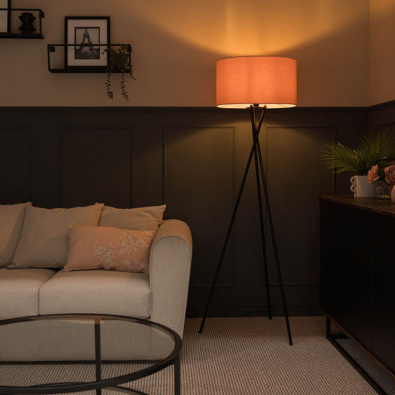 Misner 155cm Camden Tripod Floor Lamp with Large Reni Shade, No, Black , Pink