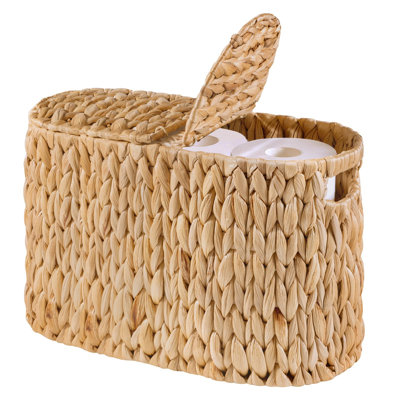 Panier à papier de toilette avec couvercle pour 6 rouleaux, en osier de jacinthe d'eau, naturel