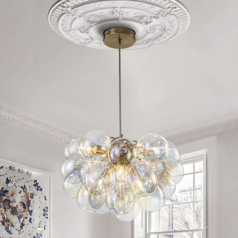 Isley 6 - Light Dimmable Iridescent Glass Globe Bubble Chandelier, Gold