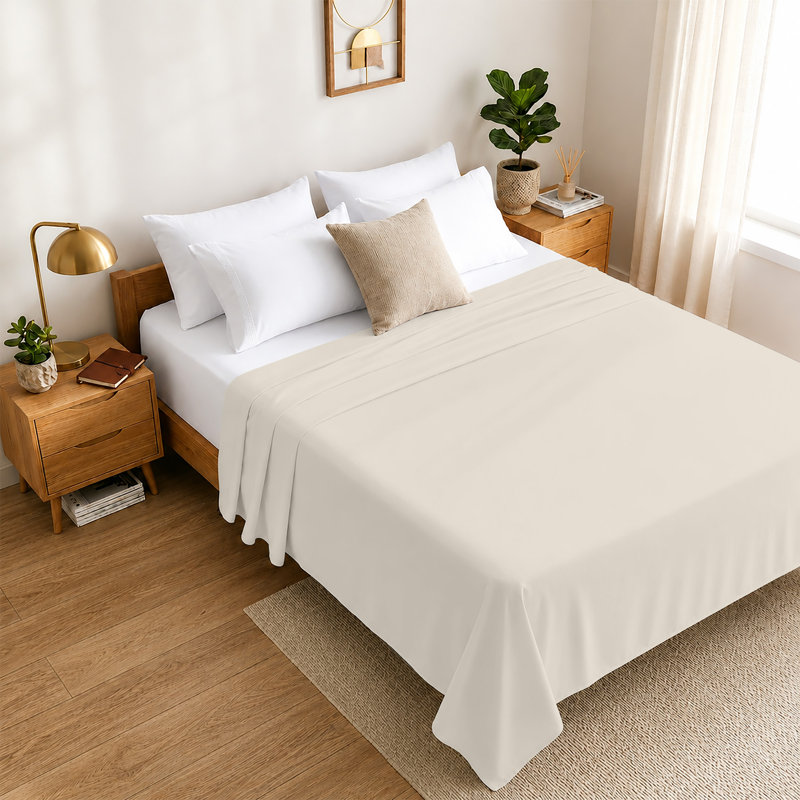 Luxury Soft Microfiber 140 Thread Count Flat Sheet Easy Care Breathable Bedding Sheet, Single (3'), CREAM