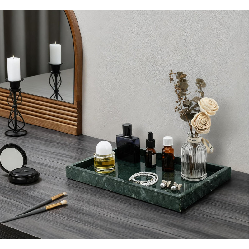 Marble Tray For Bathroom Vanity, Kitchen, And Desktop, Genuine Marble Stone Organizer For Jewelry, Cosmetics, Candles, Perfume, And Home Decor