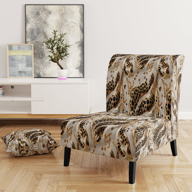 Fauteuil de chambre rembourré moderne noir et doré à motif glamour I