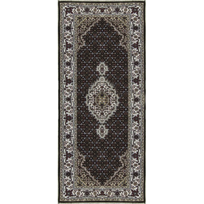 Hand-Knotted High-Quality Black and Cream Runner