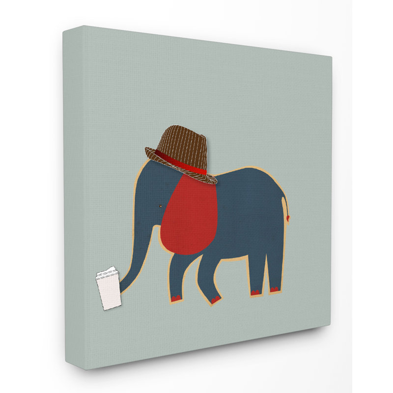 «Hipster Elephant with Fedora», impression, H 17 po x l 17 po, Toile tendue