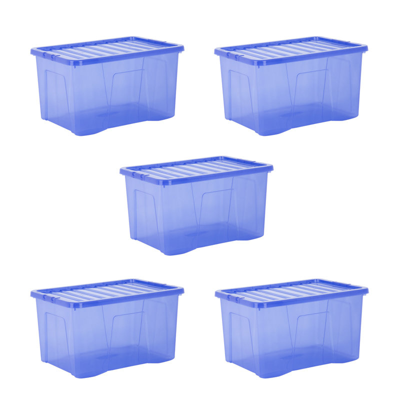 Wham Crystal 60L Plastic Storage Boxes Tint Dusky, Blue