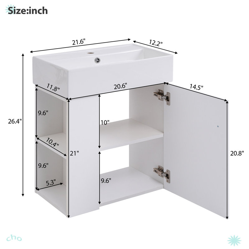 Meuble-lavabo flottant 21,6 pouces avec lavabo en céramique