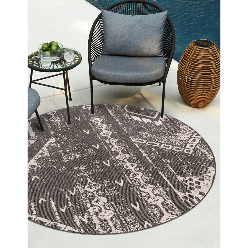 Wilmslow Geometric Indoor / Outdoor Rug, Round 4'