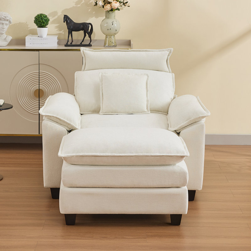 46" W Cloud Oversized Chenille Armchair with Ottoman, Beige