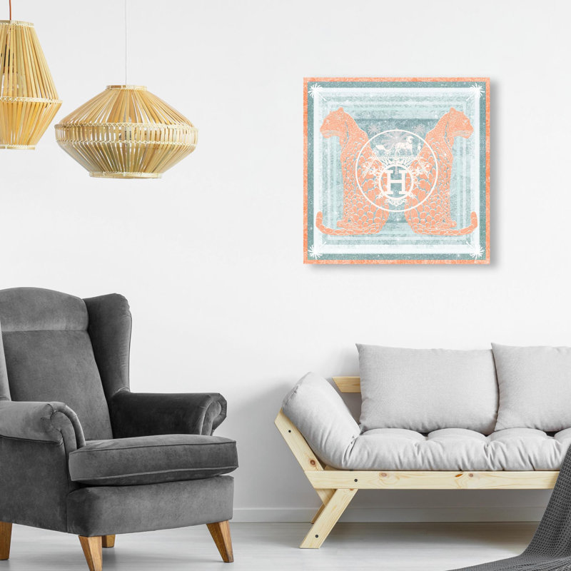 Casablanca to Paris Peach Print Glam Jungle by Oliver Gal, Black Frame, 12 x 12, 20"H x 20"W, Canvas Unframed