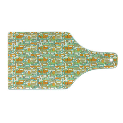 Ambesonne Geometric Tempered Glass Cutting Board Abstract Shapes Mix Orange Green Pale Blue