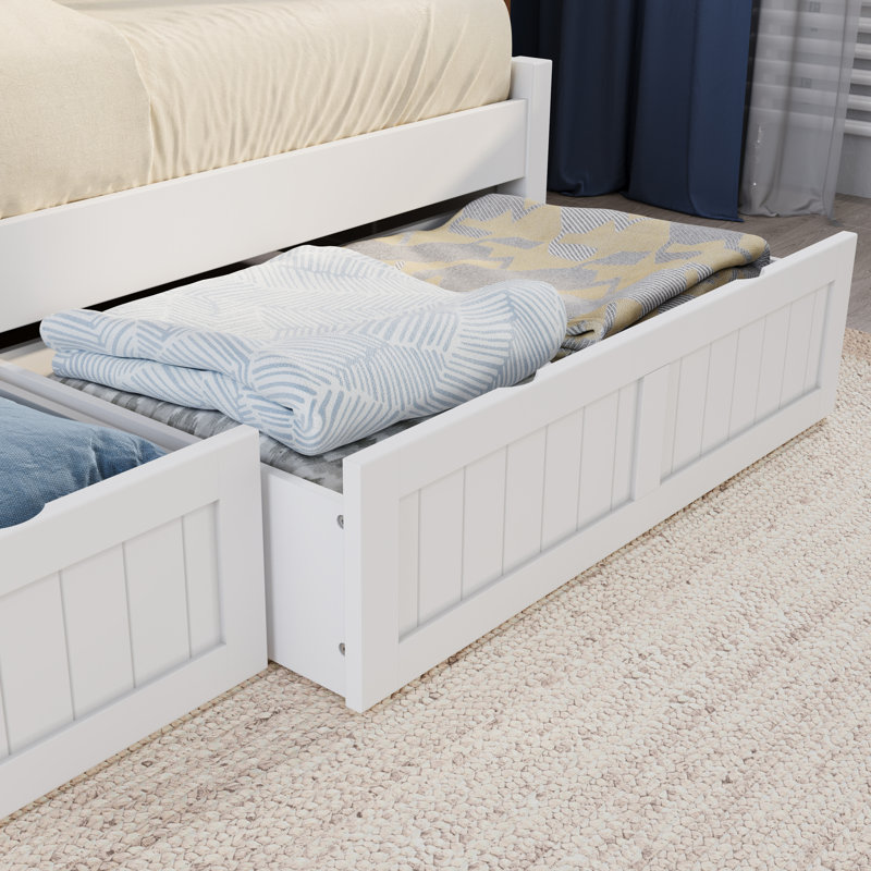 Antavious Coastal Cottage Solid Wood Twin Daybed with Storage Drawers, White