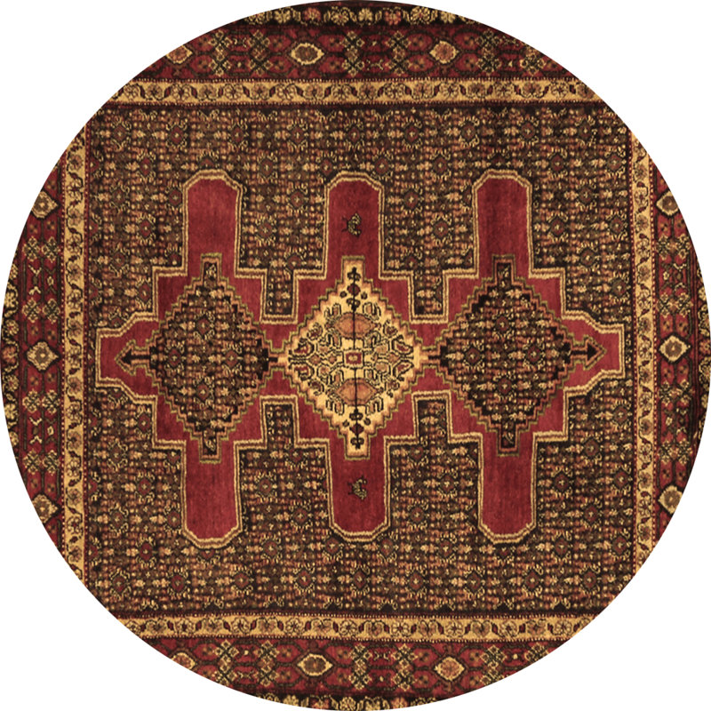 Tapis oriental brun / rouge tissé à la machine, Rond 6 pi