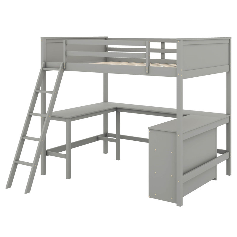 Loft Bed With Shelves,Desk, Gray, Full