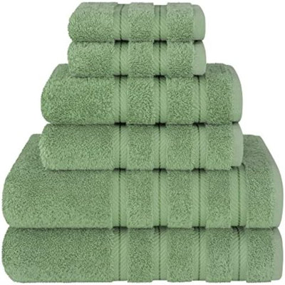 Ensemble de serviettes 6 pièces en lin doux, 2 serviettes de bain, 2 serviettes à main, 2 débarbouillettes, serviettes turques 100% coton 600 g / m² pour la salle de bain, ensembles de serviettes vert sauge