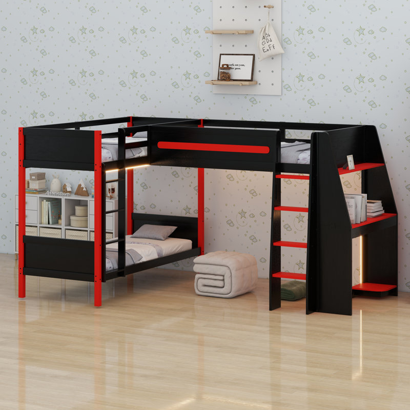 Lit superposé en L avec lit mezzanine pour jouer