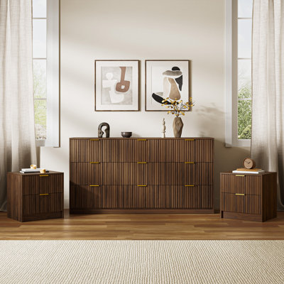 3-Piece Bedroom Set - 9 Drawer Dresser And 2 Drawer Nightstand Set Of 2