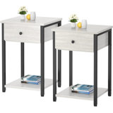 Nightstand Set Of 2 Modern End Table Side Table With Drawer And Storage Shelf Wood Night Stand Greige Bedside Table For Bedroom, Living Room, Sofa Couch, Hall, Easy Assembly