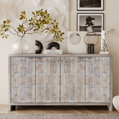Armoire de rangement à 4 portes en bois de style campagnard Accent de style campagnard, pour le salon, le vestibule, le couloir, le bureau, la cuisine et la salle à manger, bois naturel