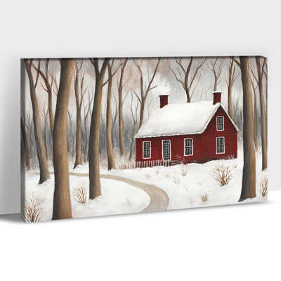 Art mural de grande scène hivernale - maison rouge, photos d'hiver, art mural sur toile paysage d'hiver, salon, forêt d'hiver, impressions sur toile encadrées, 28 po x 40 po