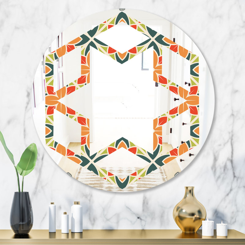 Miroir mural hexagonal à motif floral hexagonale éclectique iv, H 23,6 po x l 23,6 po