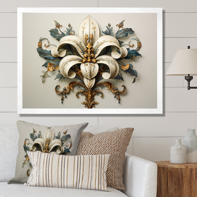 Fleur-De-Lis A Lilly Flower Ii - Symbols Wall Art, H 30 po x l 40 po x P 1,5 po, Cadre simple blanc