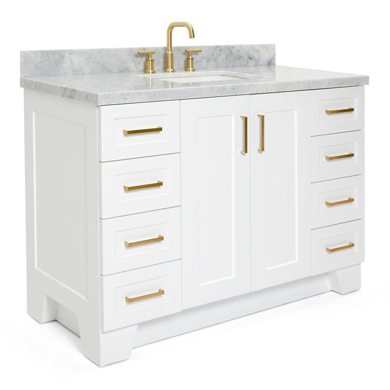 Freitas 48'' Solid Wood Single Bathroom Vanity, Carrara Marble, Rectangle, White