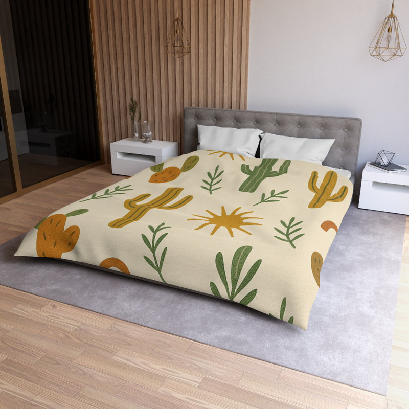 Microfiber Duvet Cover Boho Style, Design 23, Queen Duvet Cover, Orange/Yellow/Green/White
