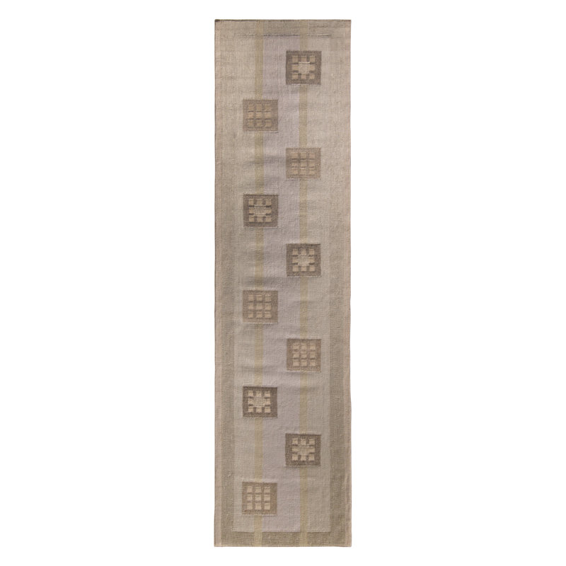 Rug & Kilim's Scandinavian Style Flat-Weave Gray Blue Geometric Pattern, Runner 12' x 16'
