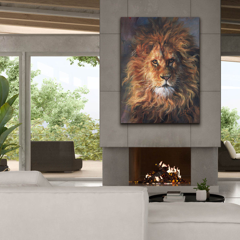 «Lion Portrait2» par David Stribble, art mural sur toile, H 54 po x l 40 po x P 1,5 po