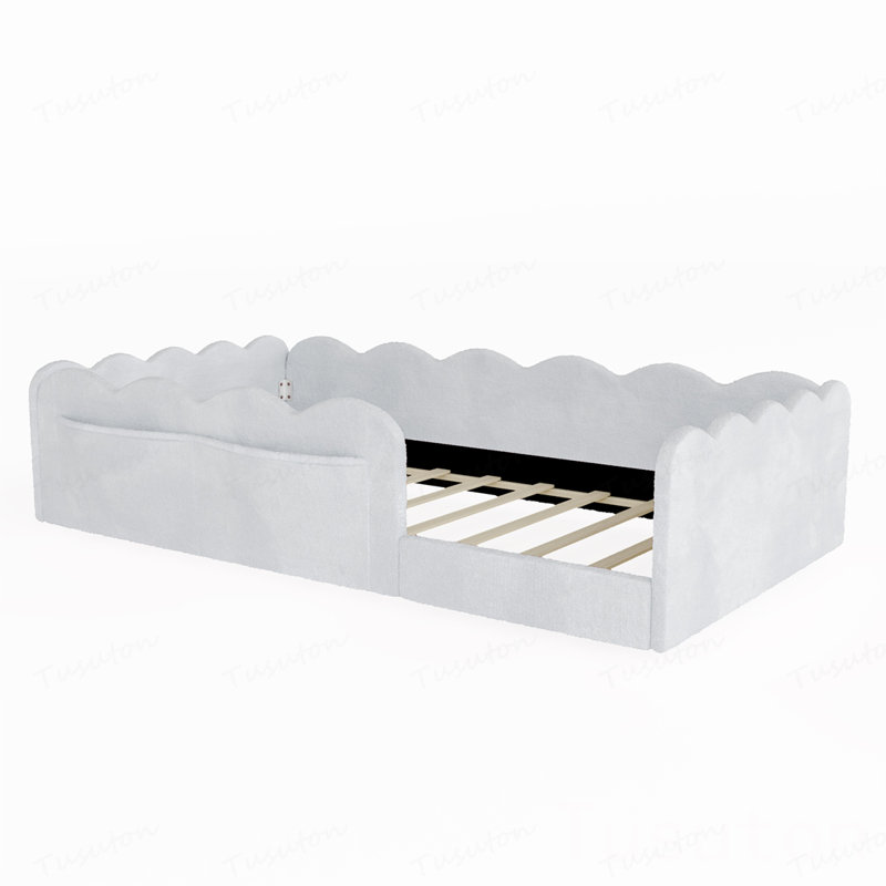 Lit simple tapissier sur pied, Gris clair