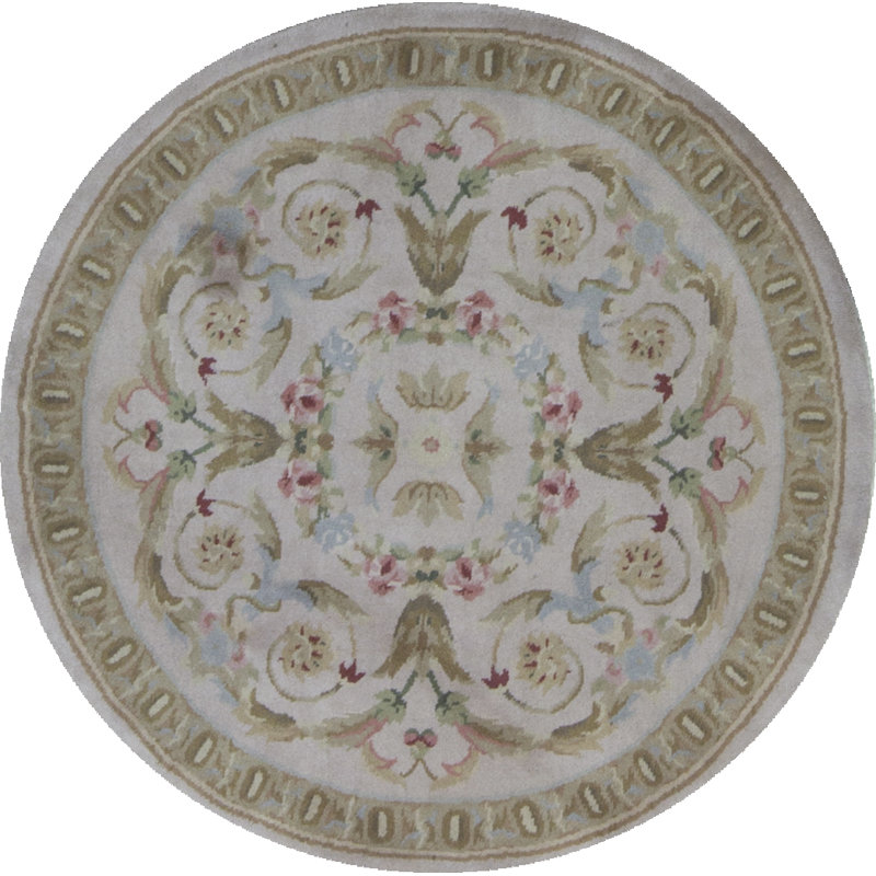 Hand-Knotted High-Quality Taupe Round Area Rug