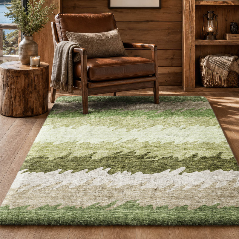 Tapis à rayures Dream Shag ADS736 lavable à la machine de qualité supérieure, Green, 3' x 5'