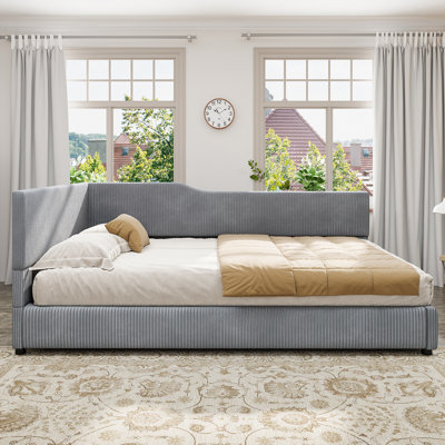 Full Size L-Shaped Corduroy Daybed Upholstered Daybed, Gray(OLD SKU: SF000189AAE)