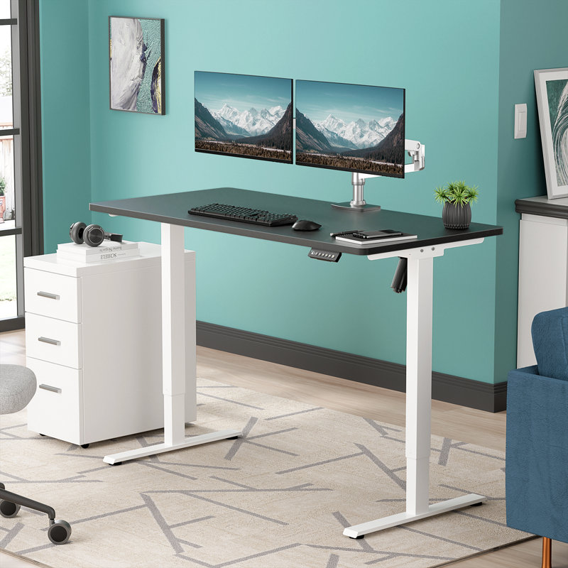  Height Adjustable Standing Desk, Black/White, 46.3" H x 47.3" H x 23.6" D