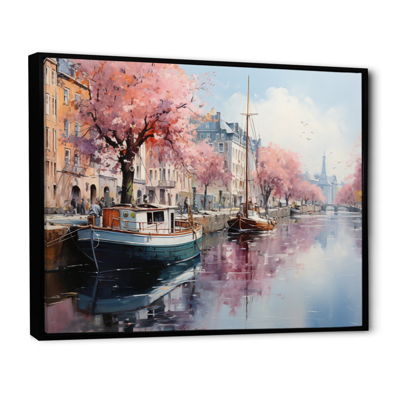 «Danemark Canal Reflections» sur impression sur toile, H 24 po x l 32 po x P 1 po, Cadre flottant noir