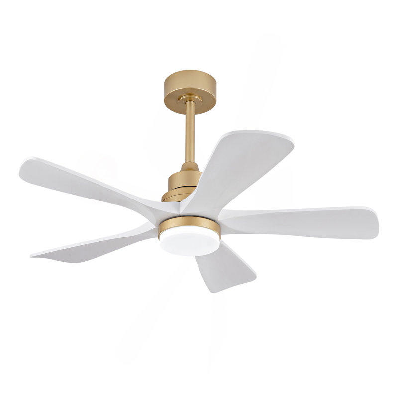 Hot Sales 42 Inch Indoor Ceiling Fan With Dimmable LED Light 5 Solid Wood Blades Remote Control Reversible DC Motor, Gold