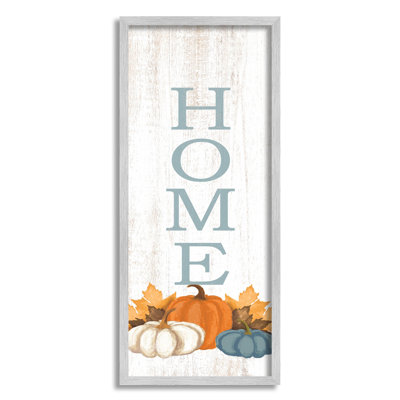 «Autumnal Pumpkin Leaves Home Sign» par Dogwood Portfolio - impression sur bois