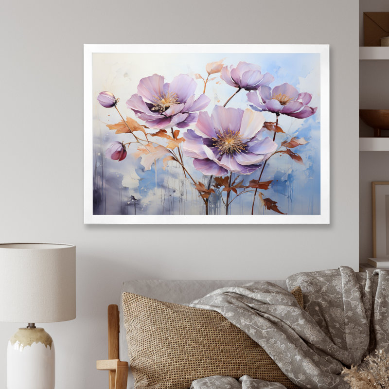 «Mauve Botanical Serenade II», art mural abstrait sur toile, L 32 po x H 16 po, Cadre simple blanc