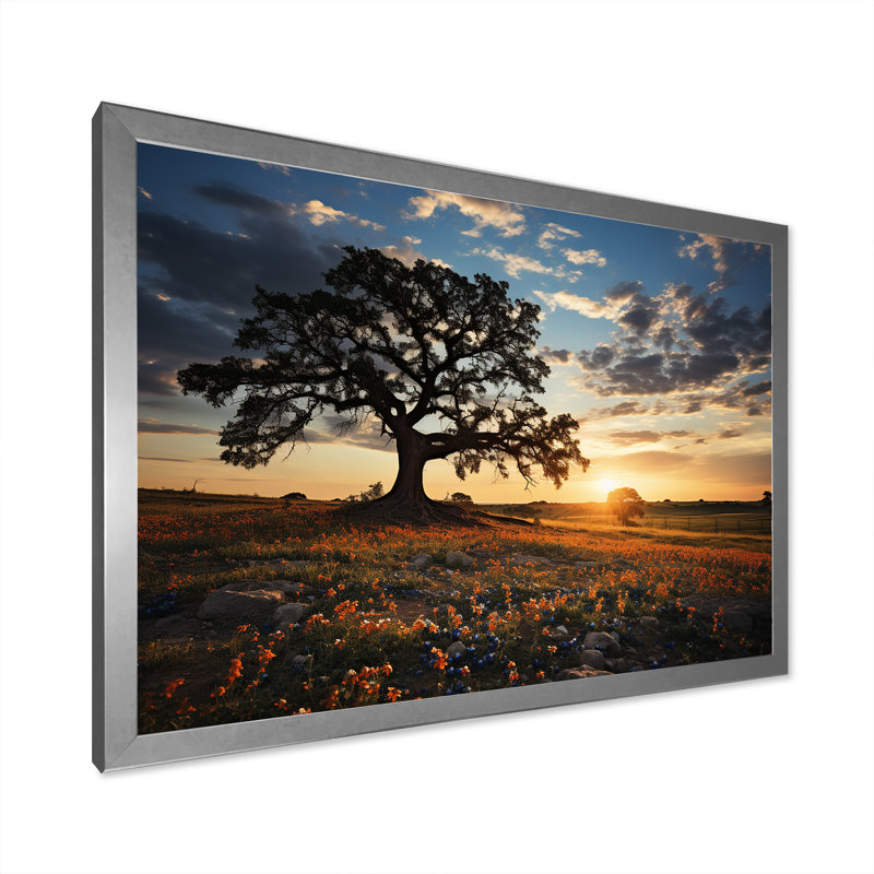 «Orange Bonnets Field With Sunset», reproduction sur toile, H 16 po x l 32 po x P 1 po, Argent