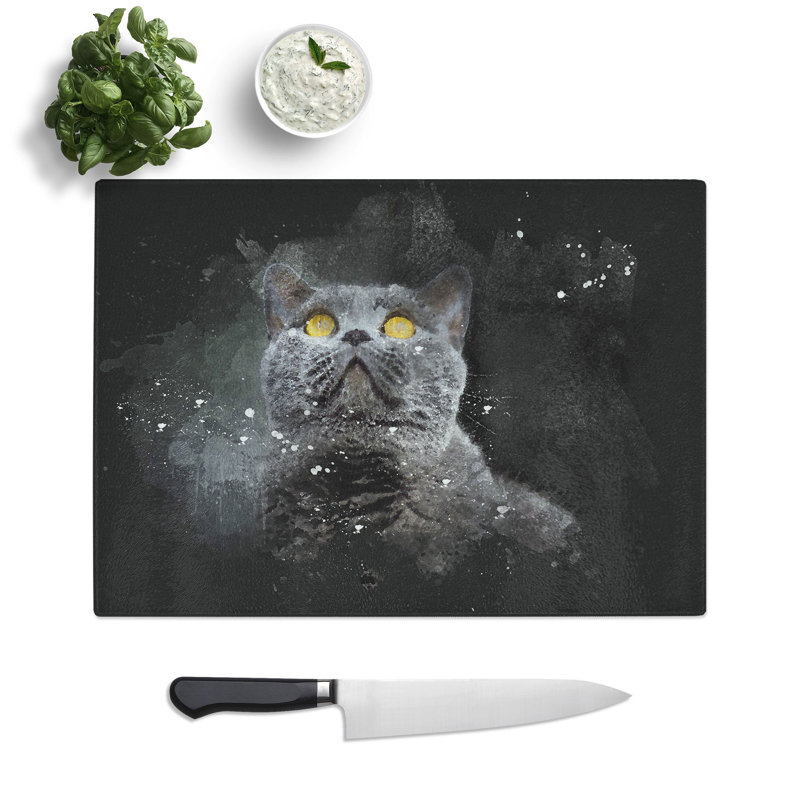 Tempered Glass British Shorthair Cat in the Shadows Chopping Board, 20 cm x 28.5 cm