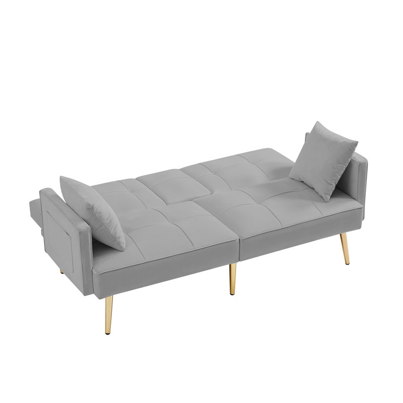 Canapé-lit futon polyvalent avec pieds en métal doré, idéal pour se détendre, se divertir et accueillir des invités dans n'importe quel espace de vie