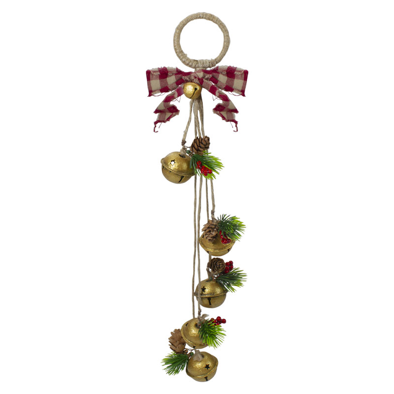 Cintre de porte de Noël 15 pouces avec nœud à carreaux, Doré