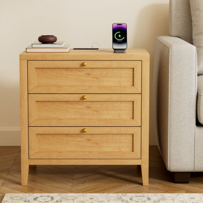 Farmhouse Nightstand With Build-In Power Strip For Bedroom, Living Room by Lark Manor